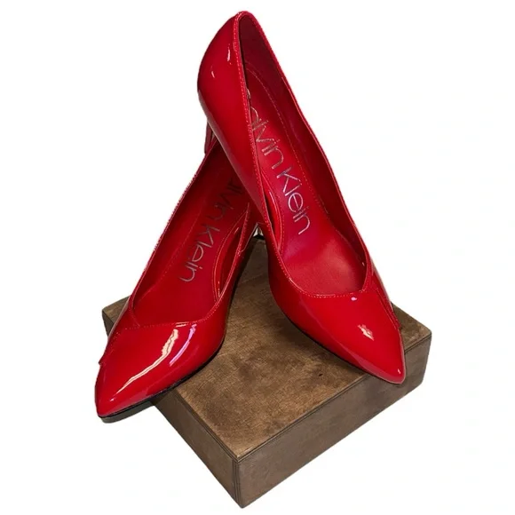 Calvin Klein • Bright Red Callia Pumps With 3 Inch Heels • Size 9.5 - Picture 2 of 8